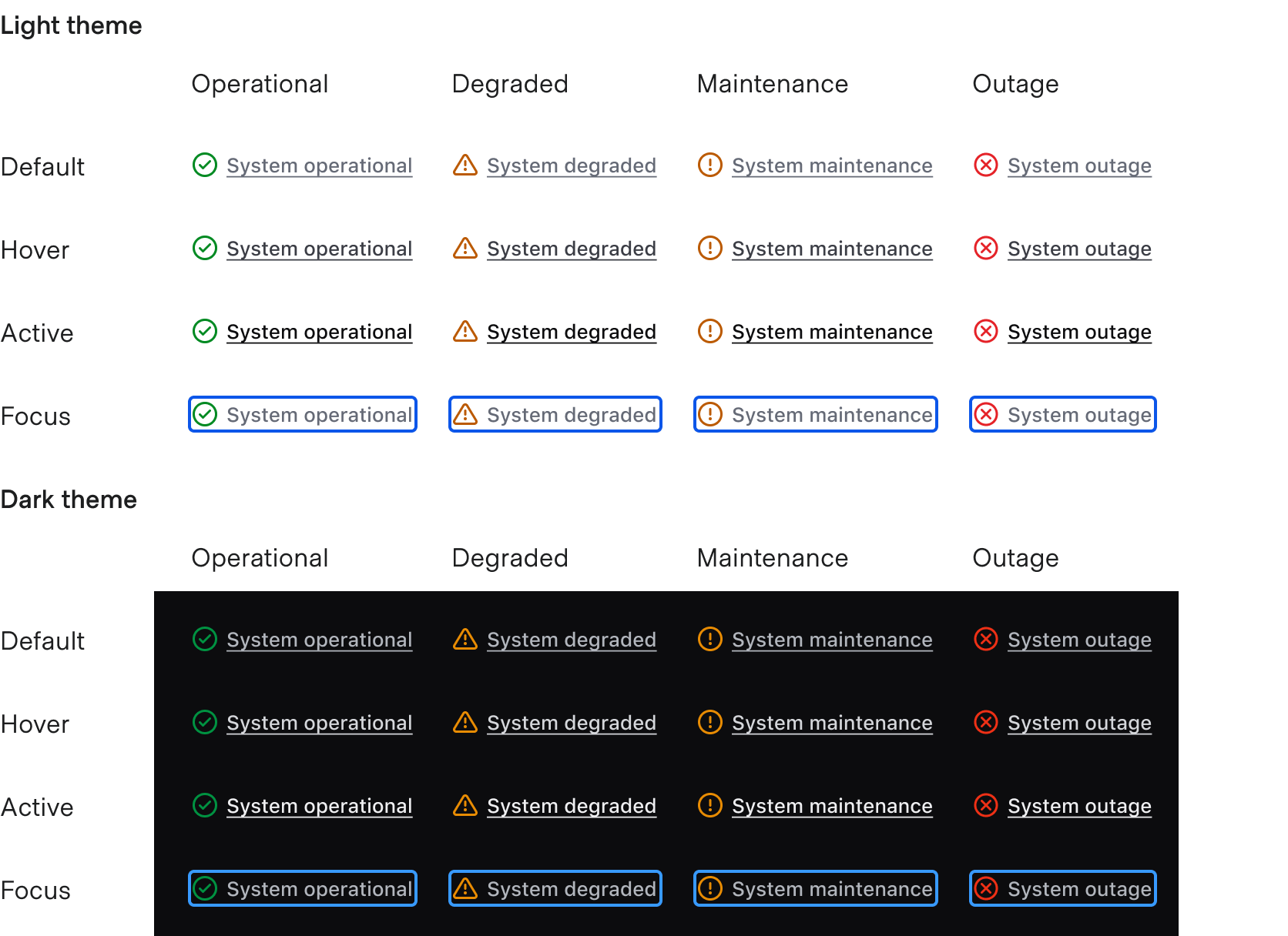 StatusLink interactive states